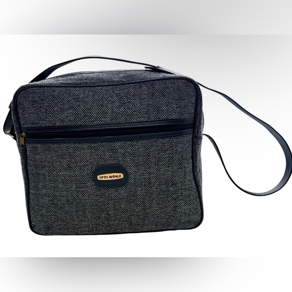 Vintage Fifth Avenue Tweed Travel Shoulder Bag | Blue Luggage Style Weekender